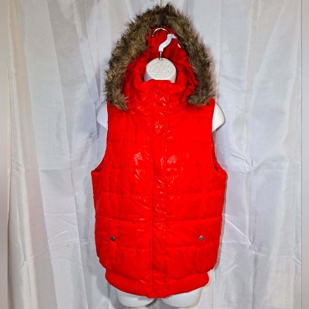 Rue 21 Puffer Sleeveless Vest w/ Detachable Hoodie Women's Large Orange Zip-up